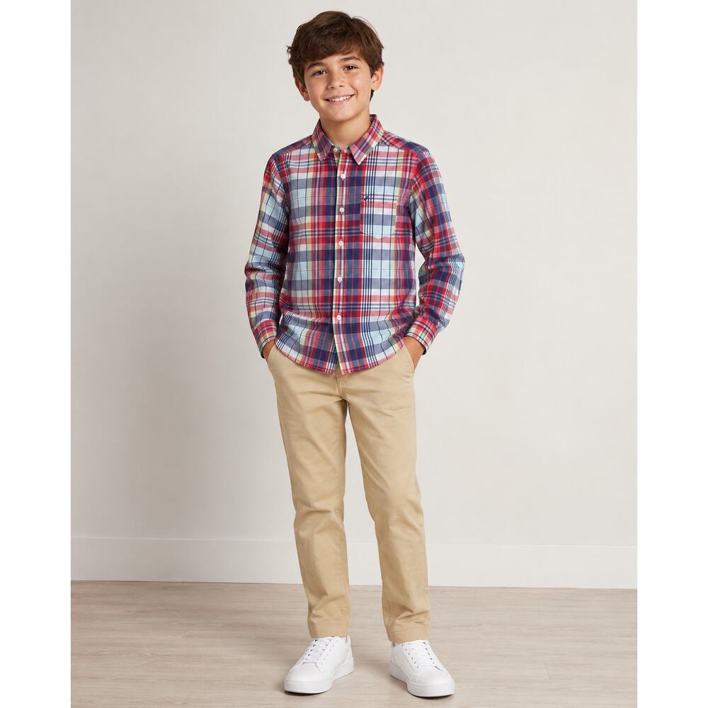 Nautica Boys Plaid Button Up Shirt Size 10/12 Multicolor Long Sleeve